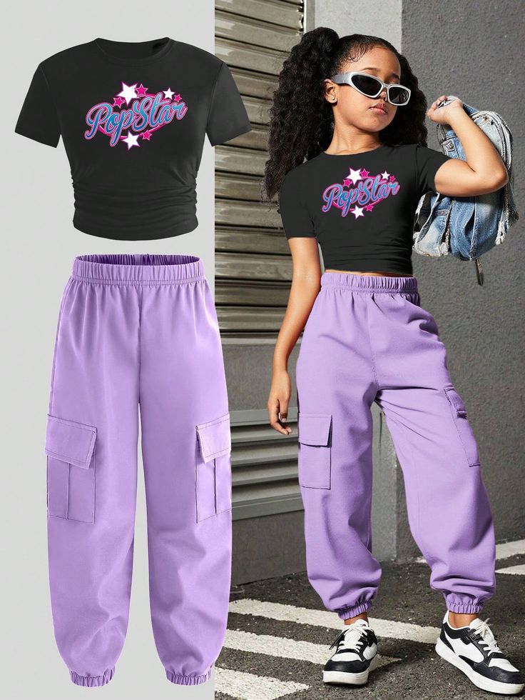 "Pop Star" in a stylized, multi-colored font with star graphics joggers set