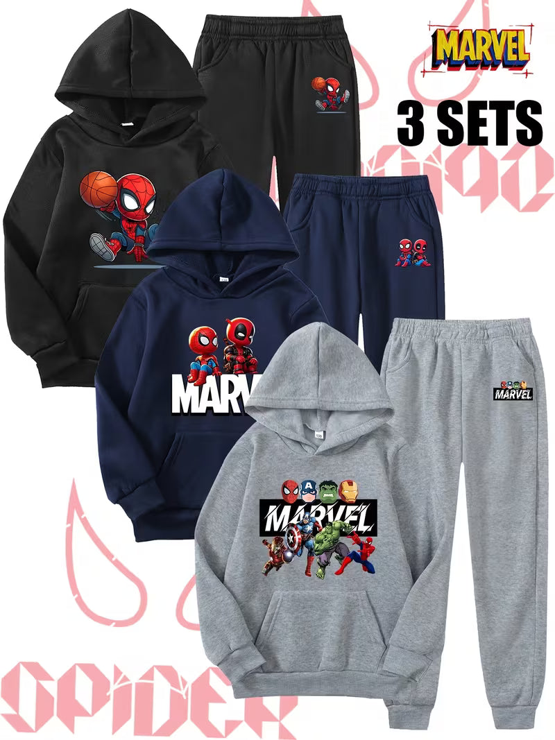 Disney Spider-Man Printed Hoodie & Joggers  . ( COMBO PACK OF 3 )