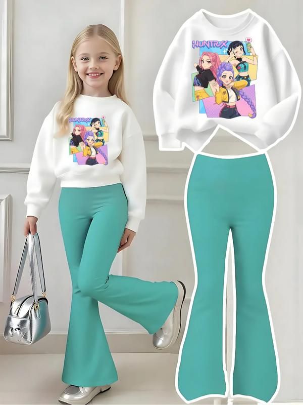 girls' clothing cartoon white full sleeve t-shirt & green pant