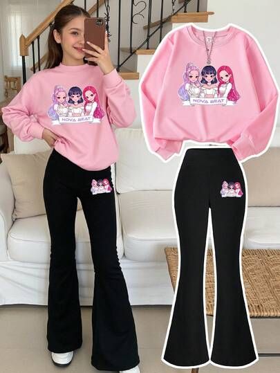 Light sweatshirt with Angel print from Stitch without hood Pink And black pant