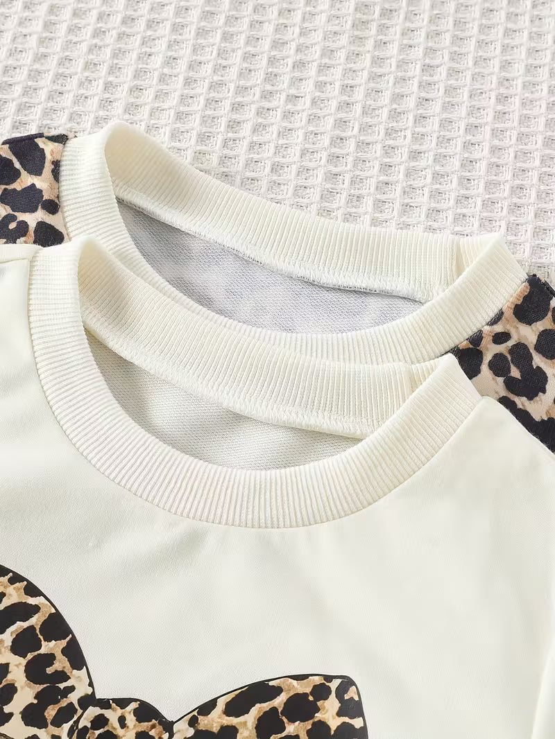 Little Diva Leopard Bow Printed Sweatshirt & Legging Set . ( COMBO PACK OF 2 )