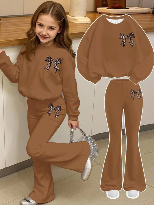 Brown Girls Stitch Set 2 Piece Set Sweatshirt and Trousers for Girls