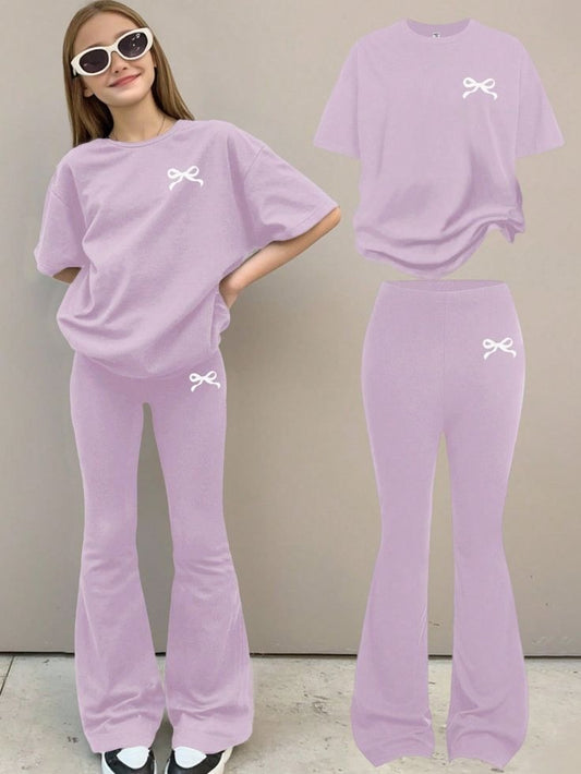 "Lavender Dreams: T-Shirt & Flared Pants Set"
