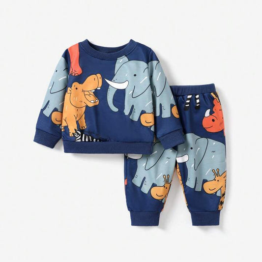 Baby Boys Blue Animal Full Sleeve T-shirt  and Pant For Boys.