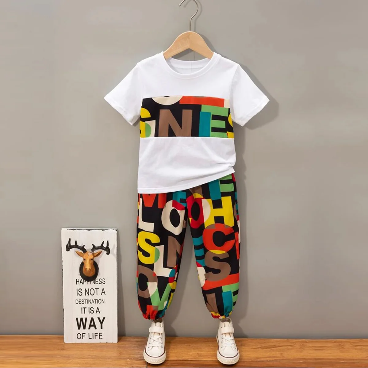 Stylish Baby Set Letter Graphic Print_Cami & Multi Black (Combo Pack Of 2) T-Shirt & Pants.