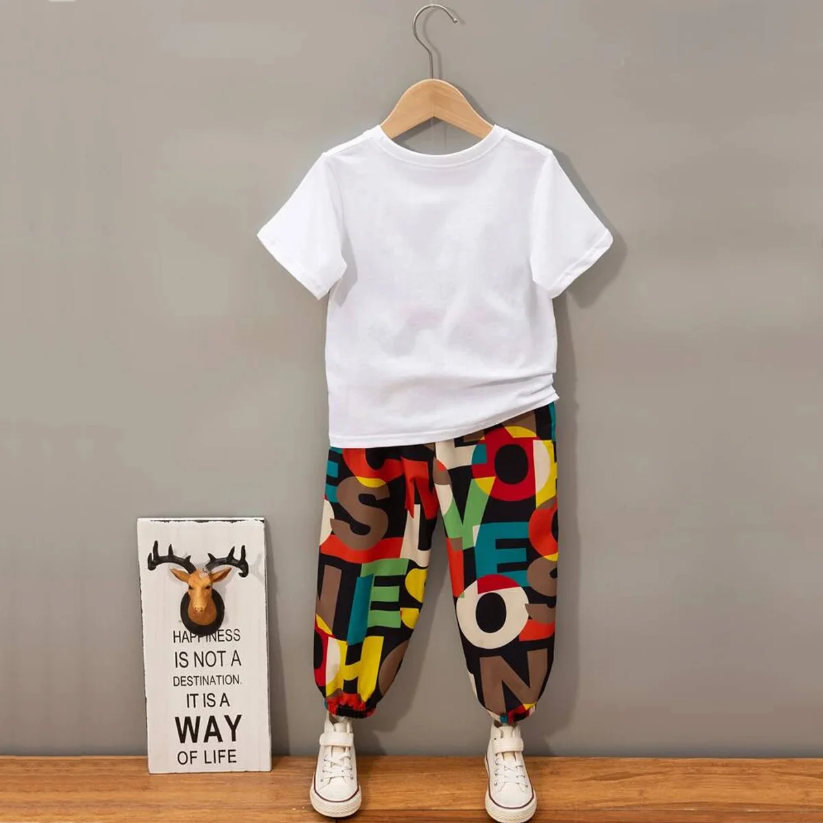 Stylish Baby Set Letter Graphic Print_Cami & Multi Black (Combo Pack Of 2) T-Shirt & Pants.