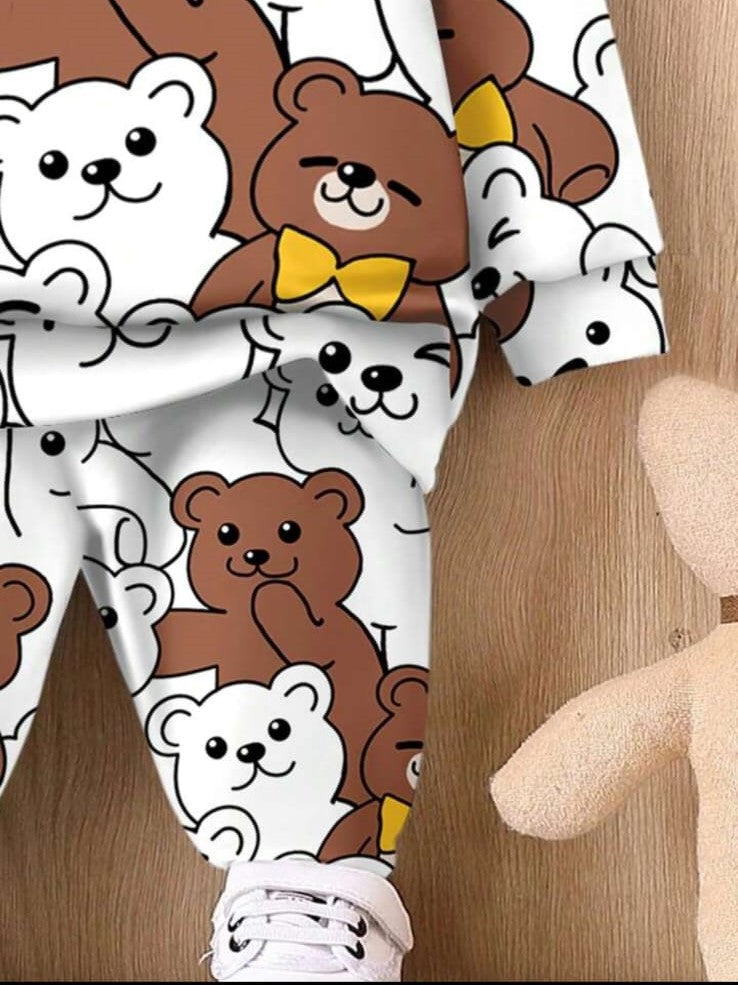 Stylish Brown teddy White Baby Set Black Graphic Print & Colorblock