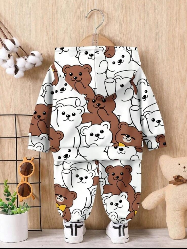 Stylish Brown teddy White Baby Set Black Graphic Print & Colorblock