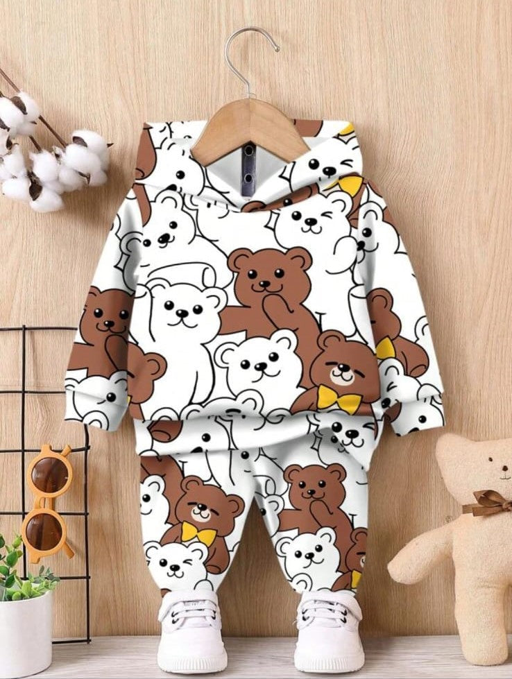 Stylish Brown teddy White Baby Set Black Graphic Print & Colorblock