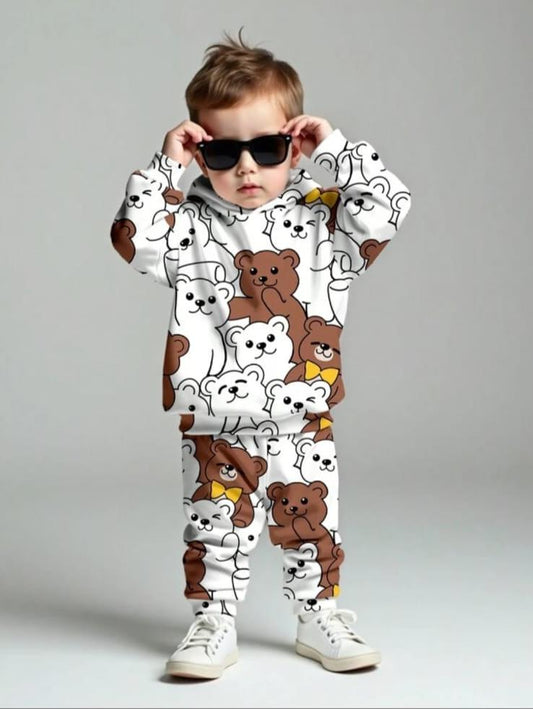 Stylish Brown teddy White Baby Set Black Graphic Print & Colorblock