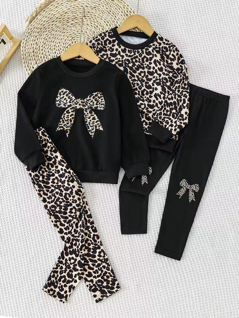 Mini Queen Leopard Bow Winter Wear Outfit. ( COMBO PACK OF 2 )