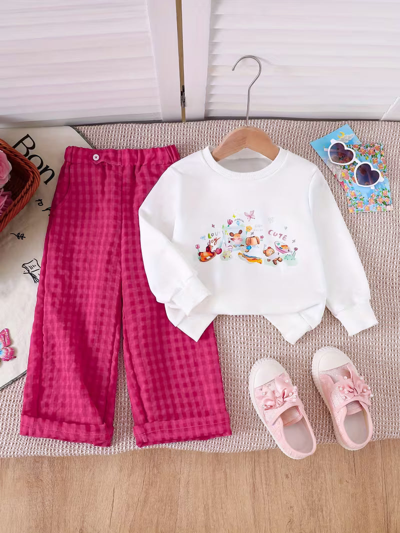 White Pretty  Printed Sweatshirt & Jogger Set!