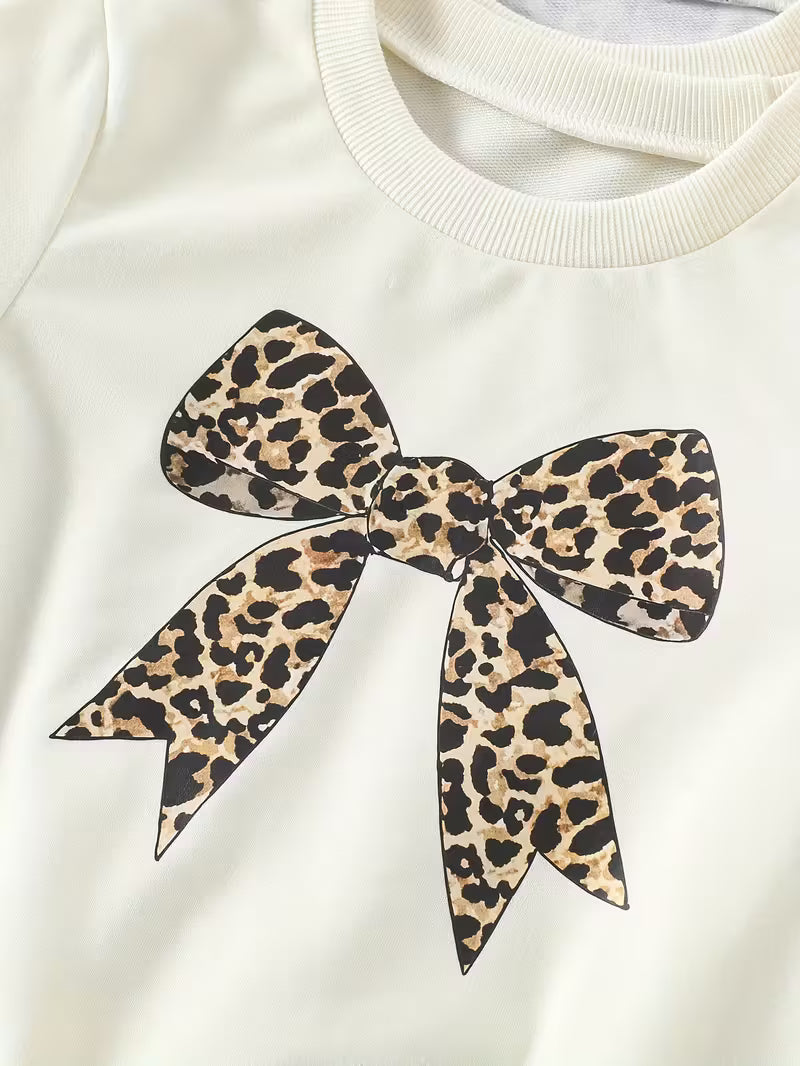 Little Diva Leopard Bow Printed Sweatshirt & Legging Set . ( COMBO PACK OF 2 )