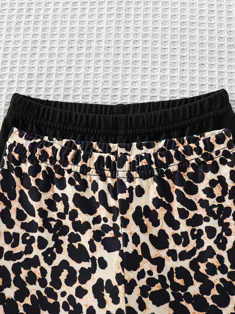 Little Diva Leopard Bow Printed Sweatshirt & Legging Set . ( COMBO PACK OF 2 )